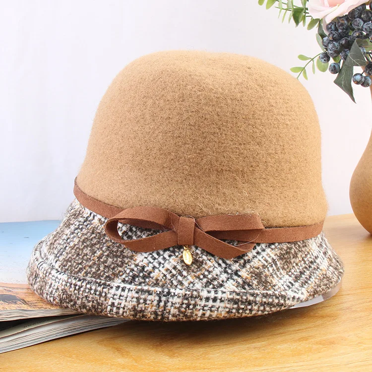 

2022 Japanese Hepburn Wind Wool Female Basin Of Warm Edge Stitching Fisherman Hat Fashion Joker Knitted Cap Luxury Cashmere Hat