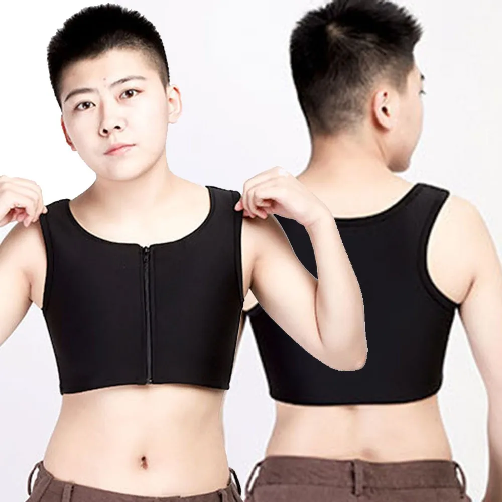 

New Breast Binder Vest Tomboy Lesbian Trans Slim Corset Bra Undershirt Flatten Chest Shapers Casual Comfort Zipper Short Tops