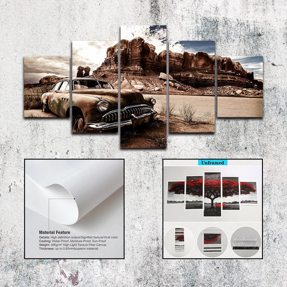 

Canvas Posters and Prints Retro Car Wall Art Pictures Paintings for Living Room Decor No Frame