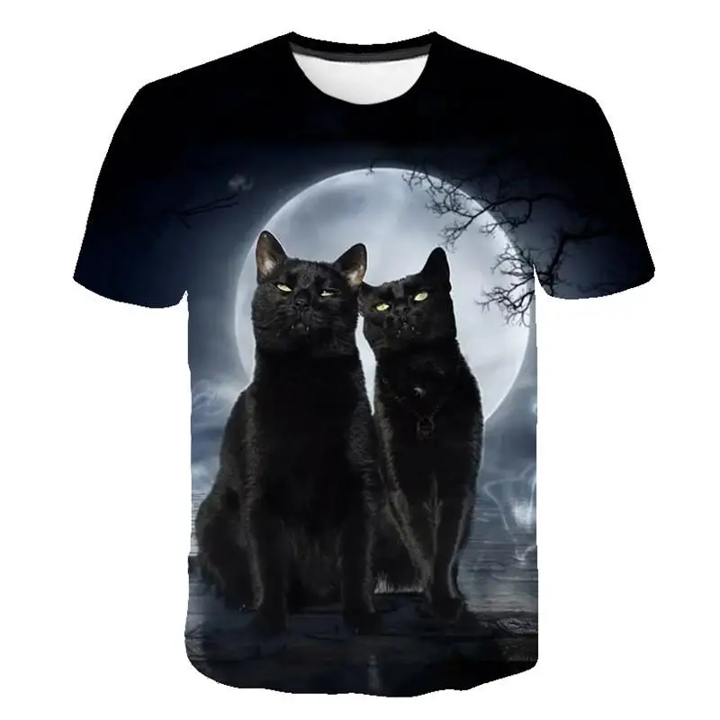 

2021 new summer cat fashion T-shirt for men and women two cats printing 3D T-shirt summer short-sleeved T-shirt male T-shirt XXS