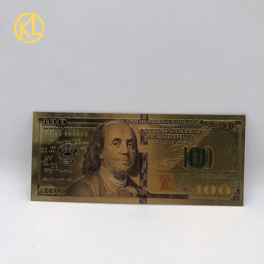 1 шт. Клейна Европейский стиль Американский Новинка 100 доллара 24k 999 9 позолоченный