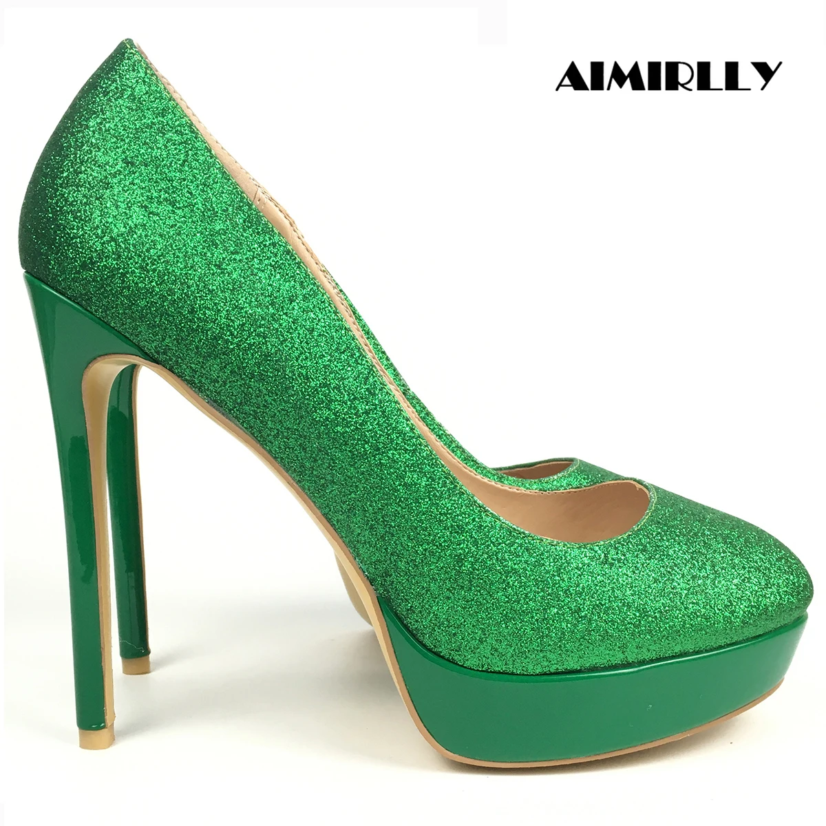 

Women's Shoes Round Toe High Heels Pumps Platform Shoes Green Glitter Ladies Party Wedding Sexy Heels Aimirlly