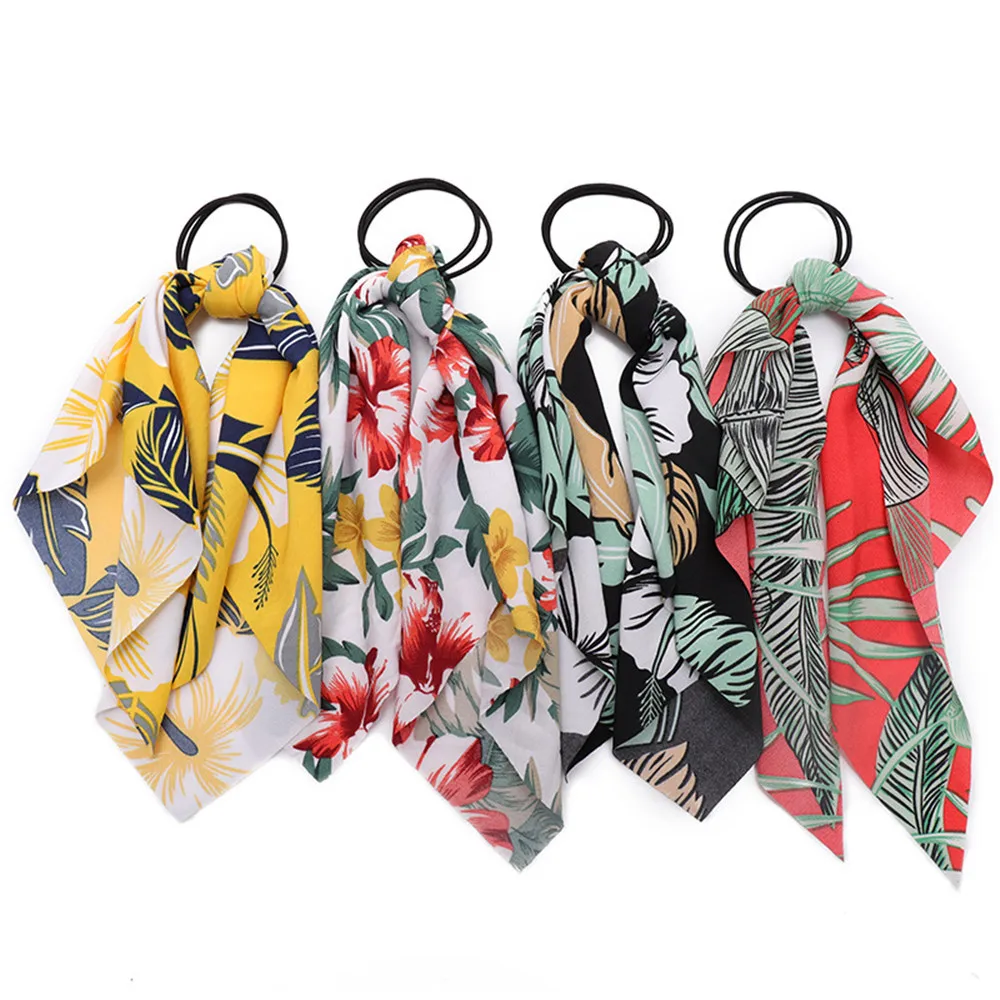 

2019 Fashion Kerchief Fabric Knotted Satin Hair Ring Hair Rope Large Intestine Circle Streamers Hair Ring Hair Accessories Women