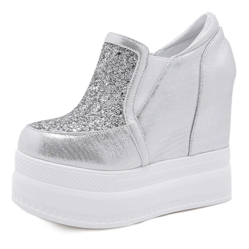 

European And American 13CM Slope With Women's Single Shoes Spring And Autumn New Fashion Sequins Casual High Heels Elegant.