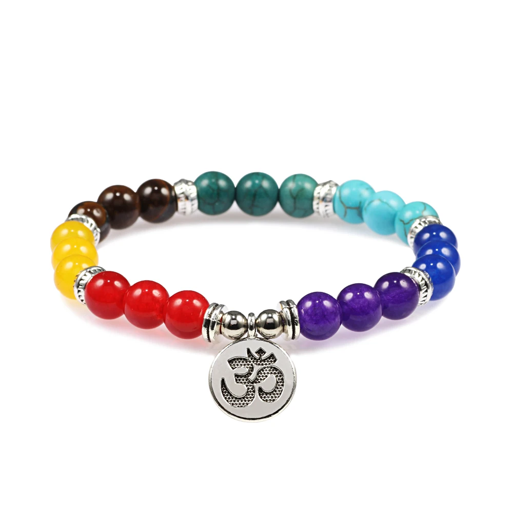 Мужские и женские браслеты чакры 7 цветов смешанные Исцеляющие кристаллы камень