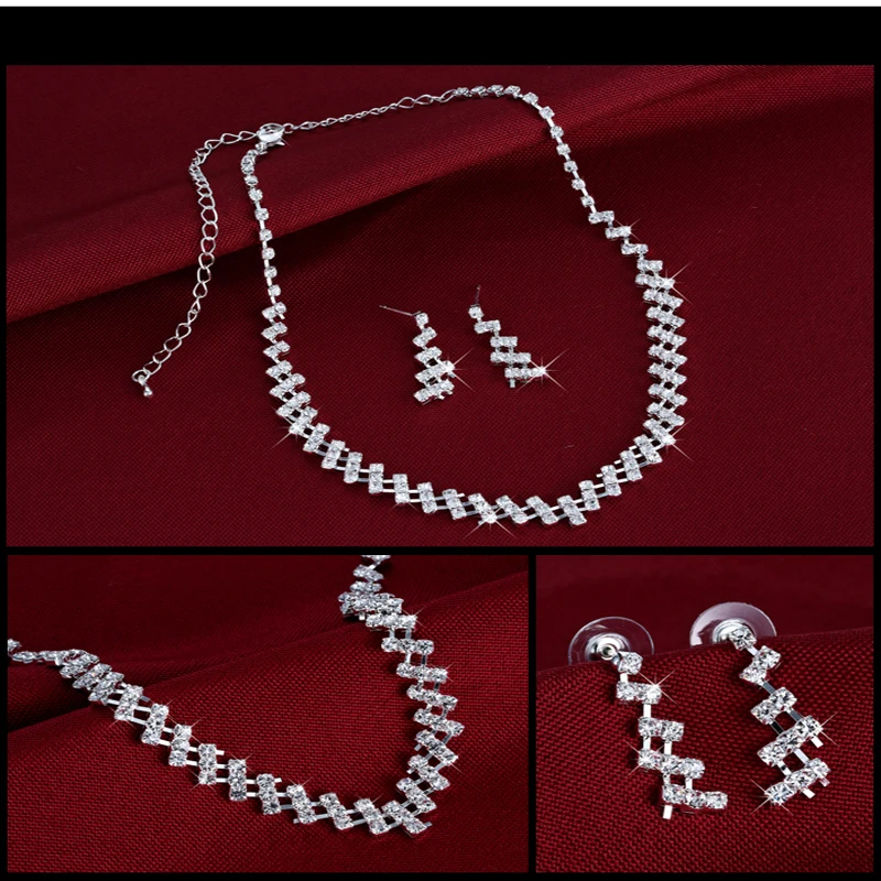 Геометрические хрустальные Ювелирные наборы Свадебные помолвки Искусственные