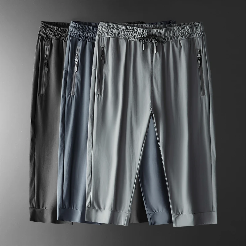 

Sport Running shorts Men Jogging Fitness Training Basketball Football short Leggings Ice Silk Elastic Quick Dry 3/4 Length pant
