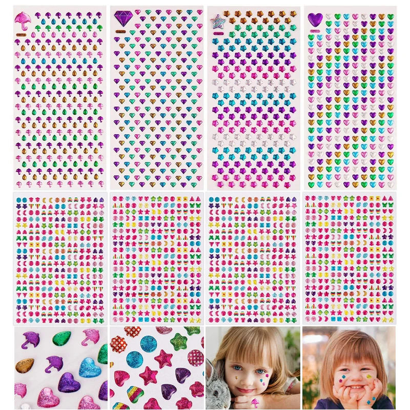3D наклейки с драгоценными камнями блестящие Кристальные на лицо для девочек