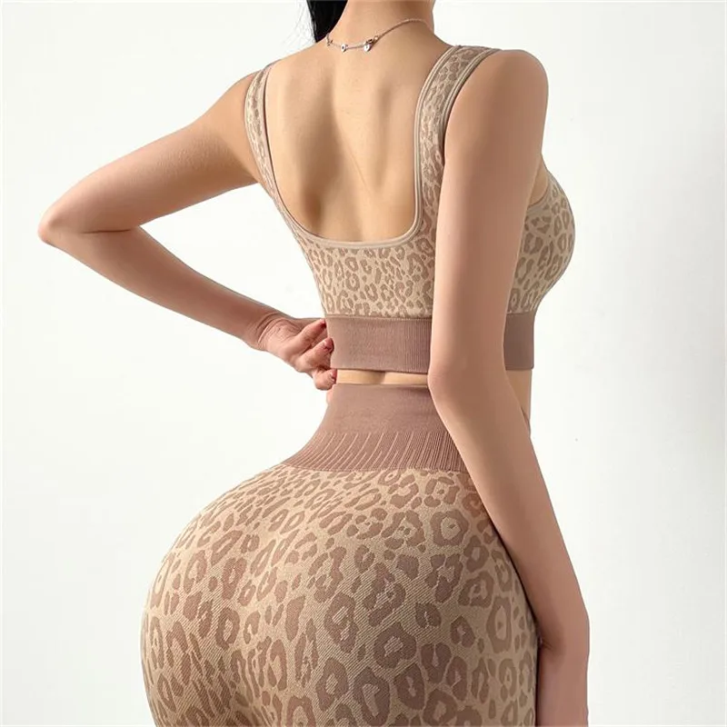 

Leopard Print Sports Bra Woman Push Up Yoga Bra Running Gym Bracelet Training Workout Fitness Underwear Crop Tops