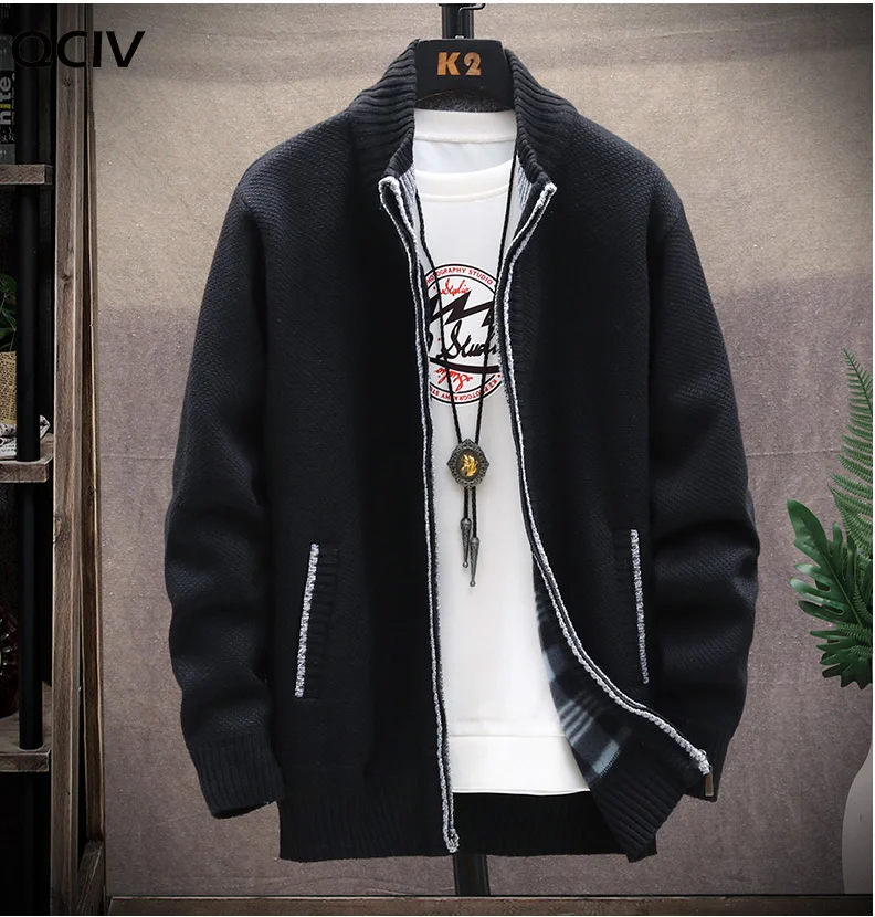 

Winter Warm Thicken Men's Knitted Sweater Coat Men Cardigan Fleece Full Zip Male Causal Clothing Knitwear Jackets Plus Size