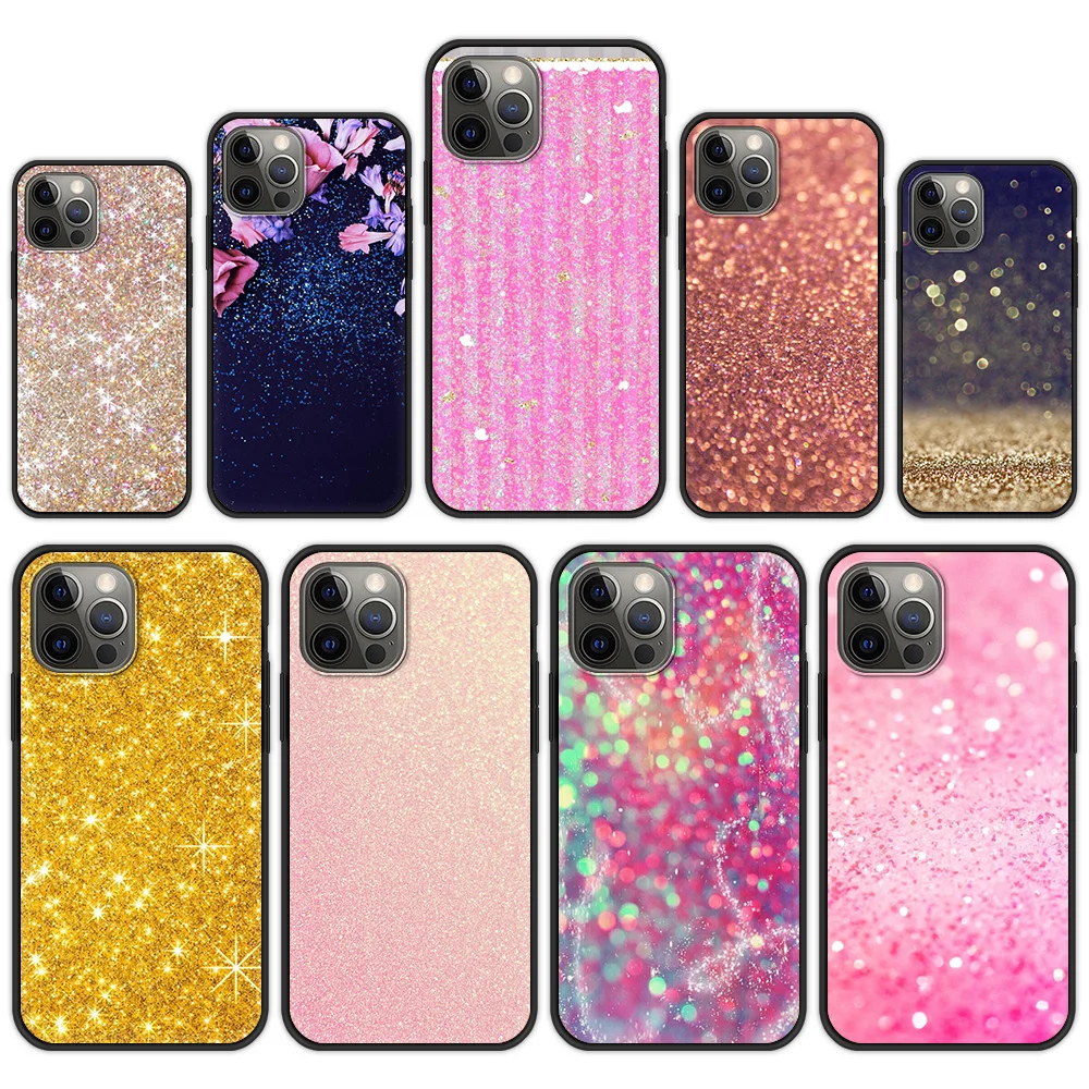 

Розовый Блестящий чехол для iPhone 13 12 11 Pro Max 8 7 Plus, черный мягкий чехол для iPhone X XS Max XR, противоударный чехол, Роскошный чехол из ТПУ
