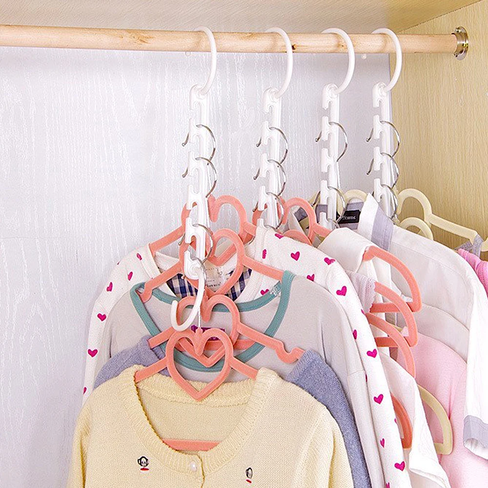 

8pcs Magic Hanger Wardrobe Closet Shirt Finishing Space-Saving Multi-Function Foldable Cloth 5 Hole Hanger Drying Rack Hanger