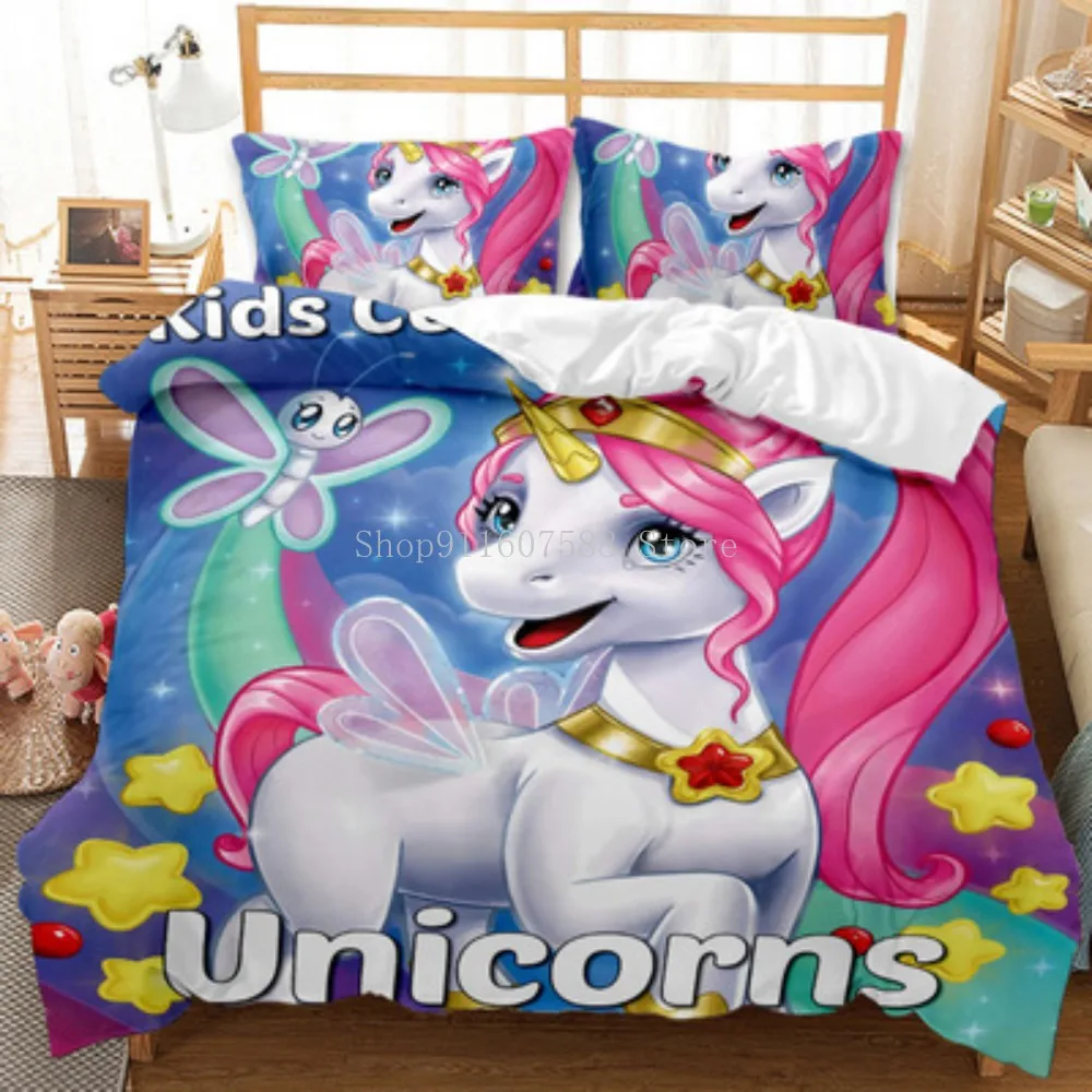 

3D Colorful Unicorn Duvet Duvet Cover Set Kids Girls Bedclothes Decor Home Textiles Cute Bed Sets Cartoon Bedding Set