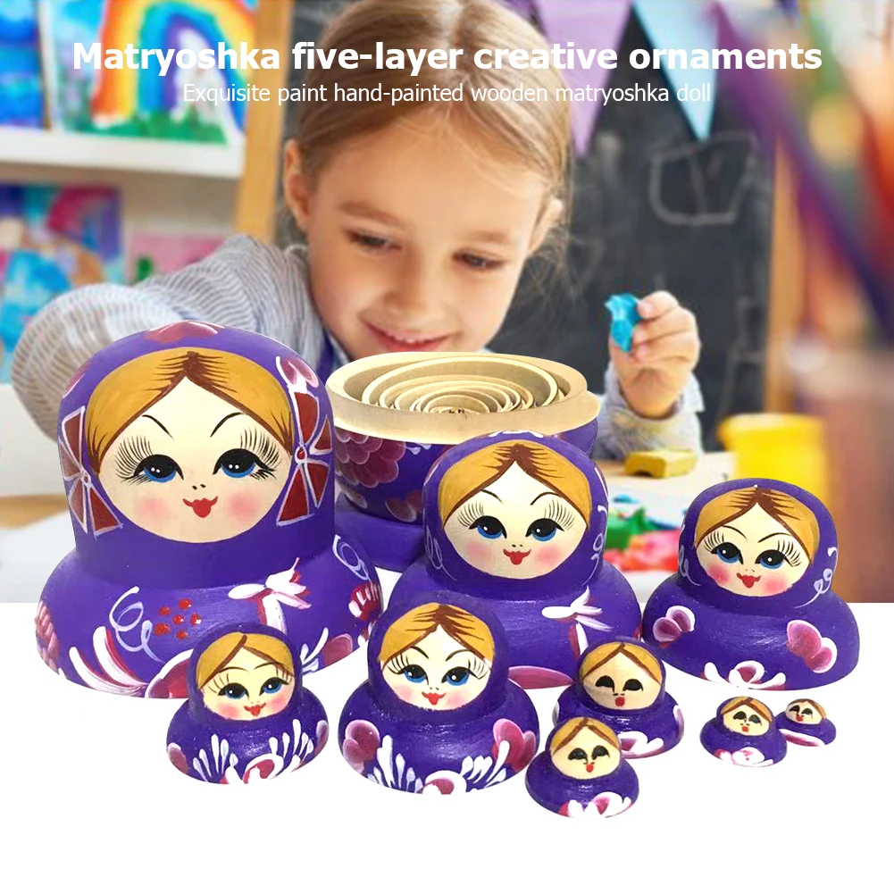 

Girls Pattern Matryoshka Toy Basswood 5 Layers Russian Nesting Babushka Dolls Children Portable Interactive Present