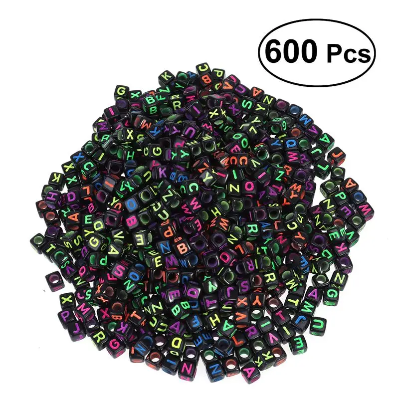 600 шт 6 мм алфавитные бусины акриловые квадратные цветные кубики для кулонов