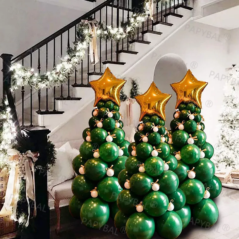 

94pcs 5/10inch Green Latex Balloons For Christmas Tree Gold Star Foil Ballon Home Decors Holy Event Air Globos Supplies