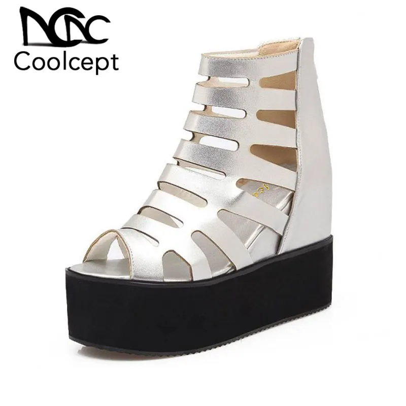 CoolCept/размеры 32 43 Сандалии гладиаторы на высокой танкетке Женские туфли платформе