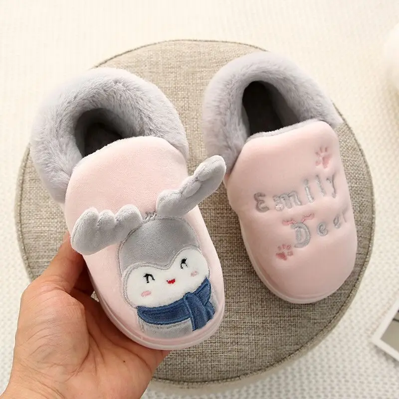Light Pink Новые зимние тапочки для девочек; домашние тапочки с рисунком оленя для мальчиков; детская обувь; домашние тапочки для девочек; Детские Рождественские туфли - Цвет: Light Pink