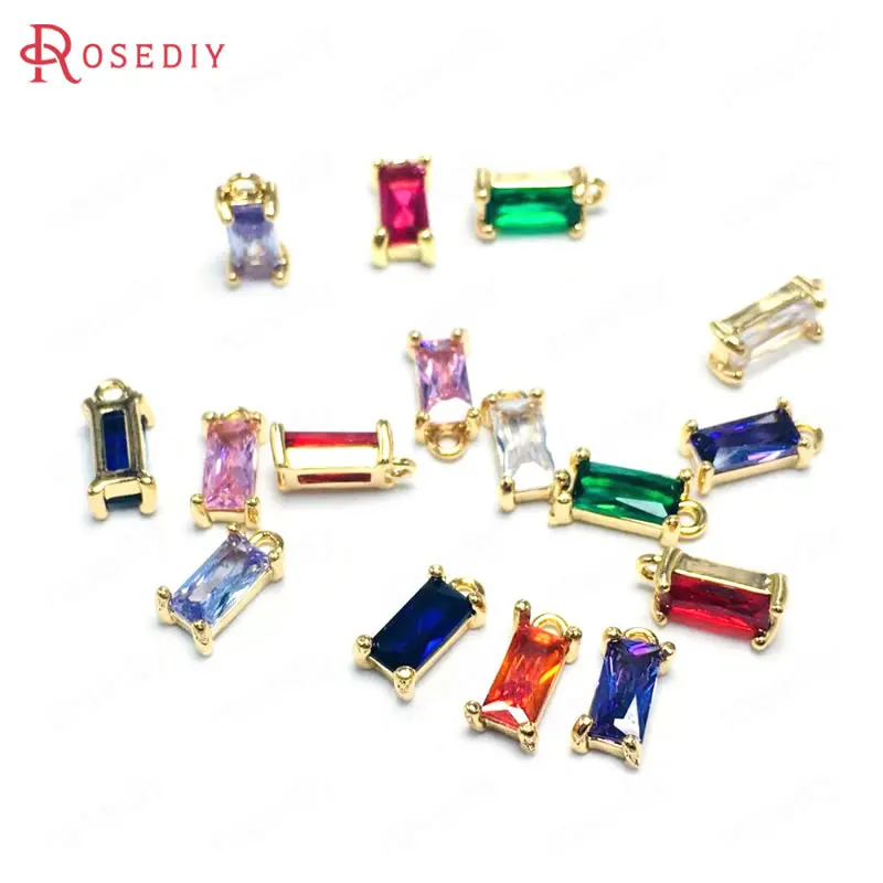 Латунные подвески и циркониевые прямоугольные 10 шт. 8 х4 мм 24 К цвета шампанского