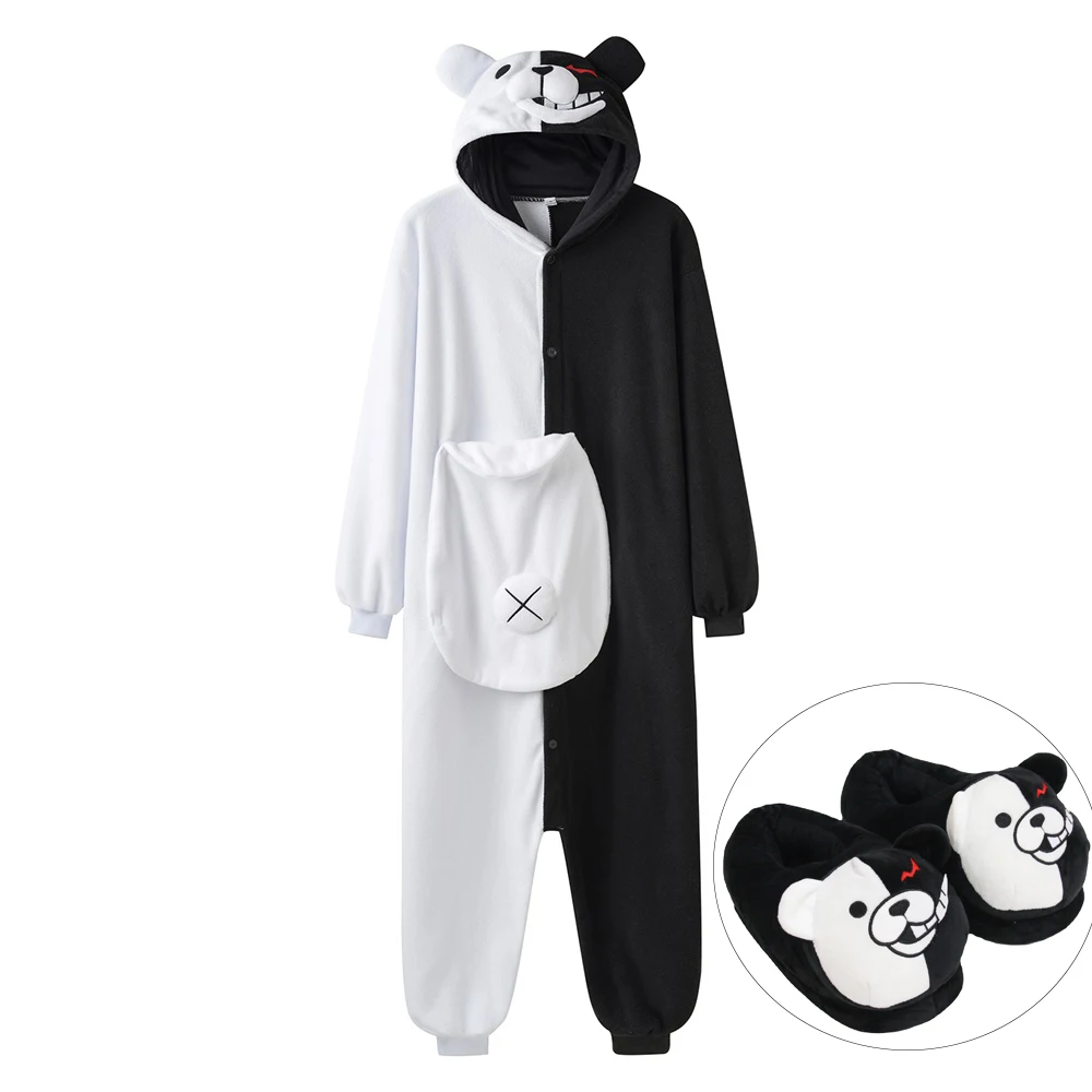 YESKIGU Monokuma Kigurumis Pajama Women Onesie Anime Bear Jumpsuit Black White Couples Pajamas Men Halloween Party Pyjamas |