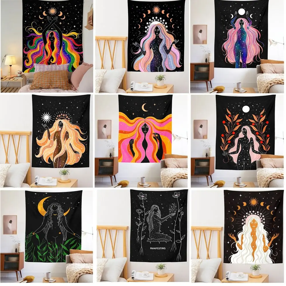 

Украшение для спальни одеяло с узором Луна солнце Звезда Луна фаза гобелен на стену в богемном стиле