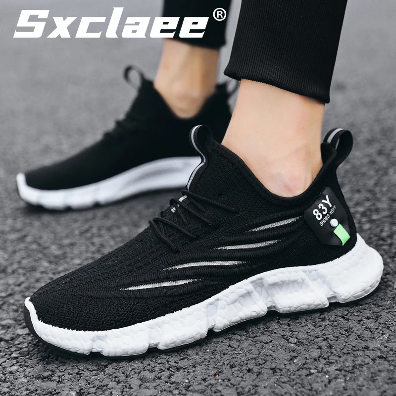 Sxclaee Men's Casual Shoes Breathable Fly Woven Deodorant Non-slip Wear-resistant Cushioning Running Sneakers Male Sports Shoes