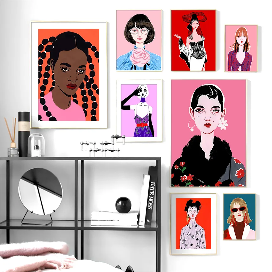 

Vintage Poster Fashion Girl Portrait Wall Art Canvas Painting Nordic Posters And Prints Wall Pictures For Living Room Decor