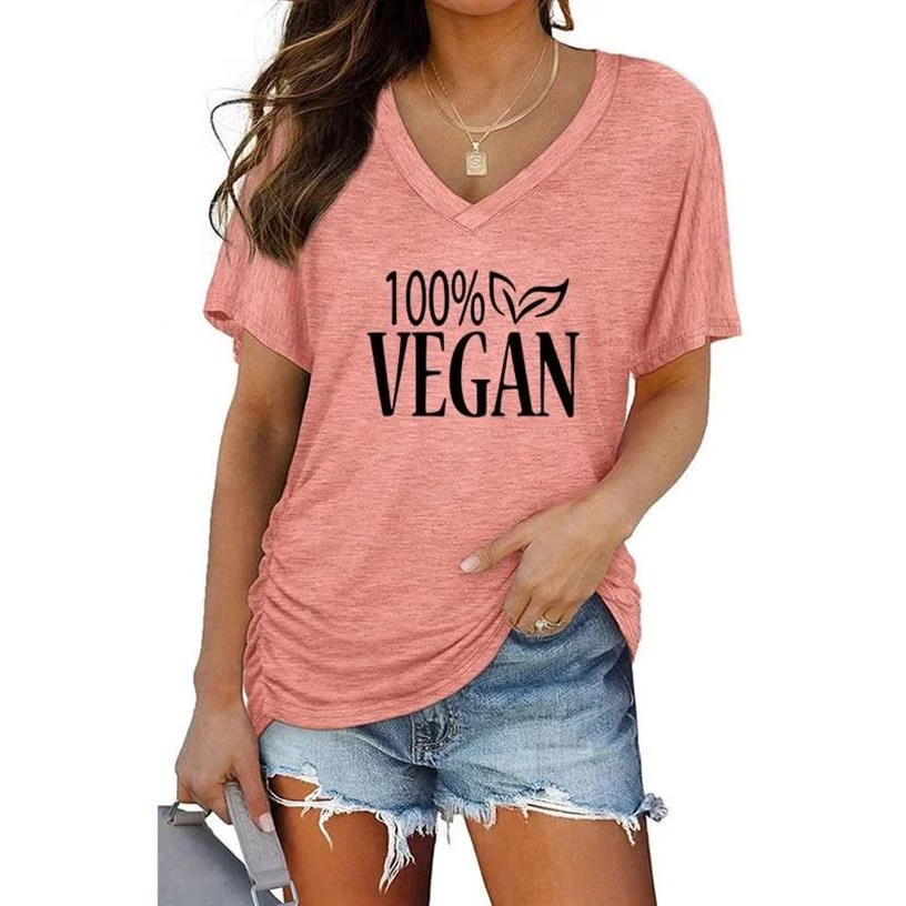 

New Fashion Ladies Batwing Sleeve V-Neck Summer T-Shirt For Women 100% VEGAN Letters Print Loose Tees Casual ​Tops T-Shir
