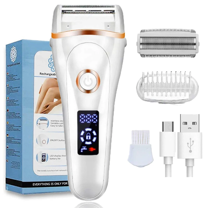 

Women Painless Electric Razor Beard Hair Removal Lady Shaving Machines Bikini Trimmer Waterproof LCD Display USB Charging