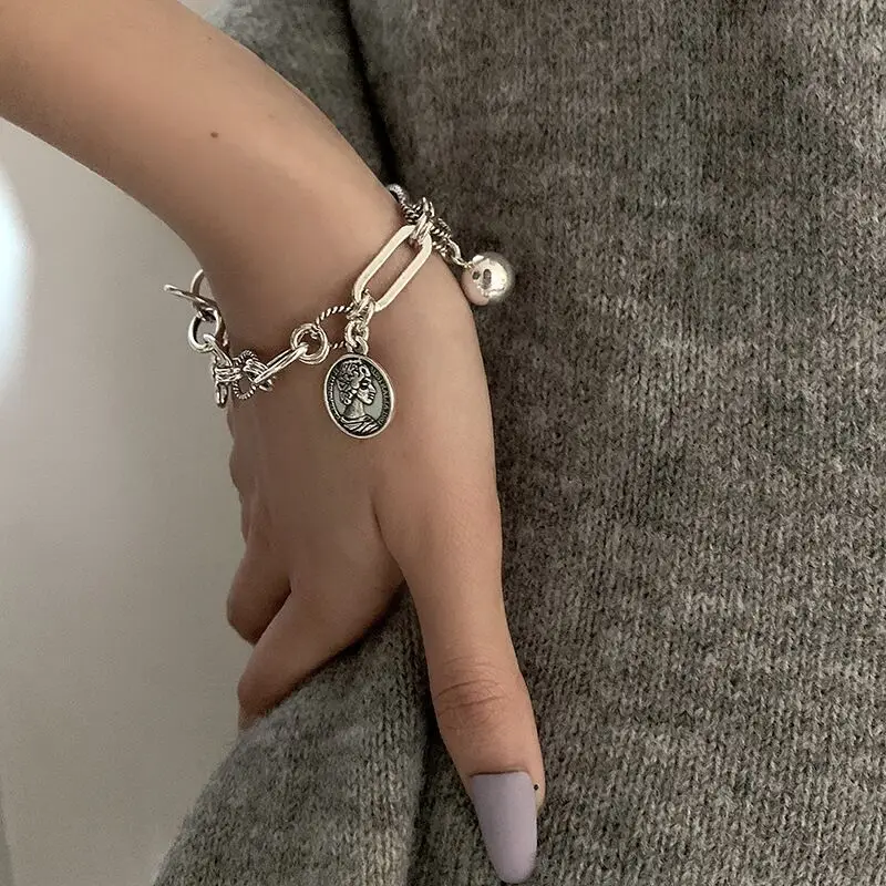 BONLAVIE Round Avatar Bracelet Female Thai Silver Chain Hand Ornament | Bracelets