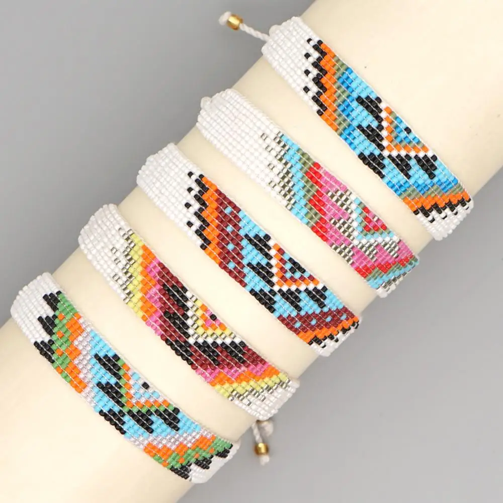

Handmade geometric beaded bracelet jewelry Bohemian ethnic style V-shaped pattern adjustable bracelet