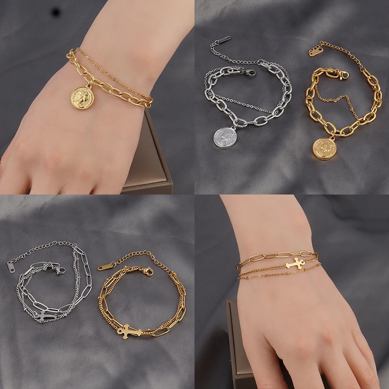 

Punk Thick Chain Bracelet Women Stainless Steel Bracelet For Women Star Heart Gold Bracelet Heart Bracelet Jewelry Gift