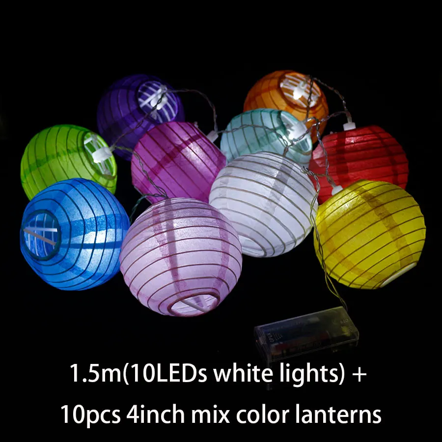 1.5m 10pcs mix 20 шт./компл. 4 дюйма теплый белый Бумага Фонари светодиодный Красочные подвесной светильник, гирлянды на Рождество Свадебные украшения - Цвет: 1.5m 10pcs mix