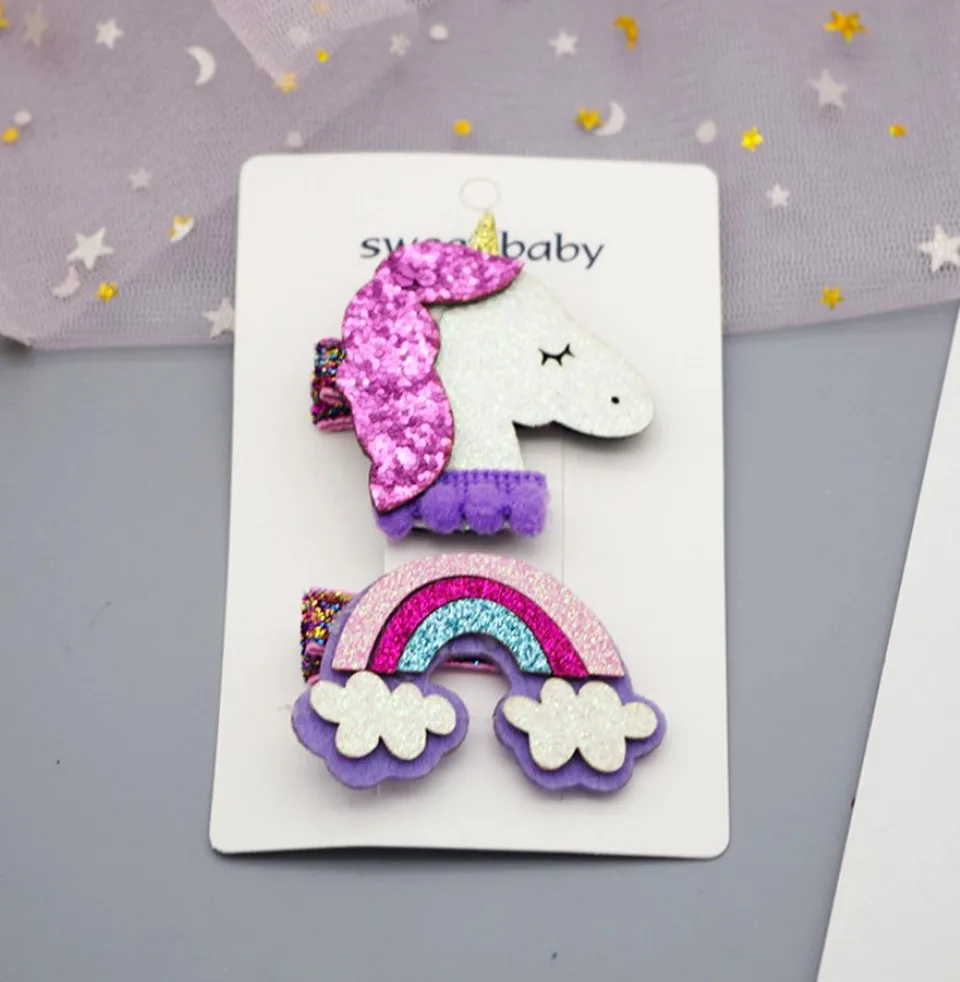 Корейский стиль Единорог детские заколки для волос блёстки Радуга ручной работы
