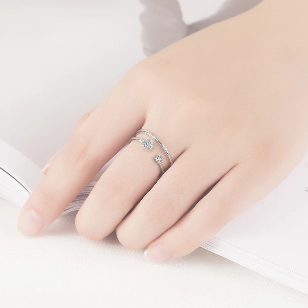 Кольцо из стерлингового серебра 925 пробы с сияющим цирконием регулируемое кольцо