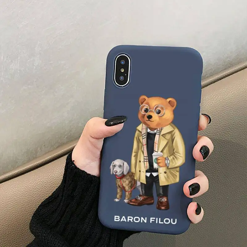 Cute BEAR Design Barons Phone Case for iPhone 12 mini 11 Pro XS MAX X XR 7 8 6 Plus Candy Color blue Soft Silicone Cover | Мобильные
