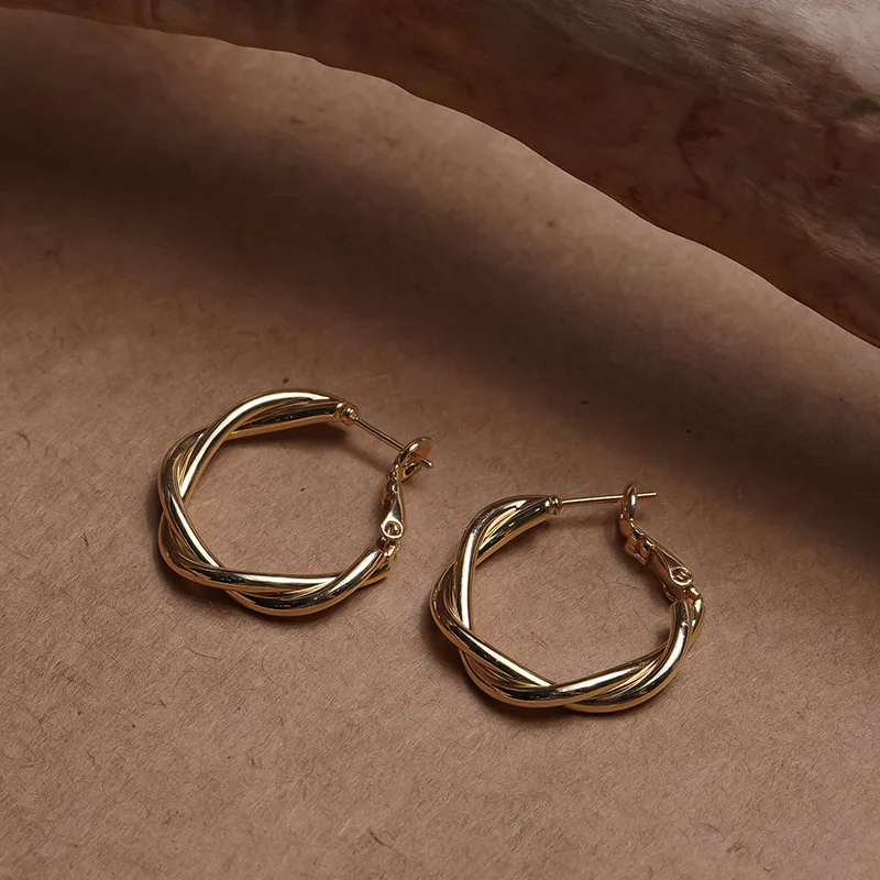 

Simple Hoop Shaped Twisted Earrings For Women Cool Elegant French Design Round Ear Jewelry Ladies Fashion Ear Jewellery Gift