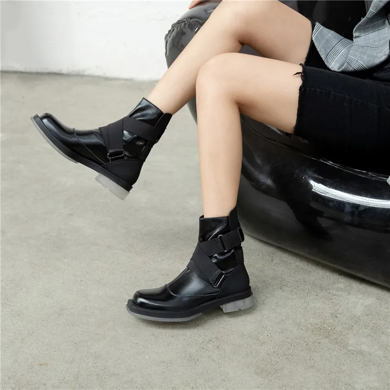 

MORAZORA 2021 Genuine leather boots low heel square toe classic women brand boots autumn winter solid color ankle boots