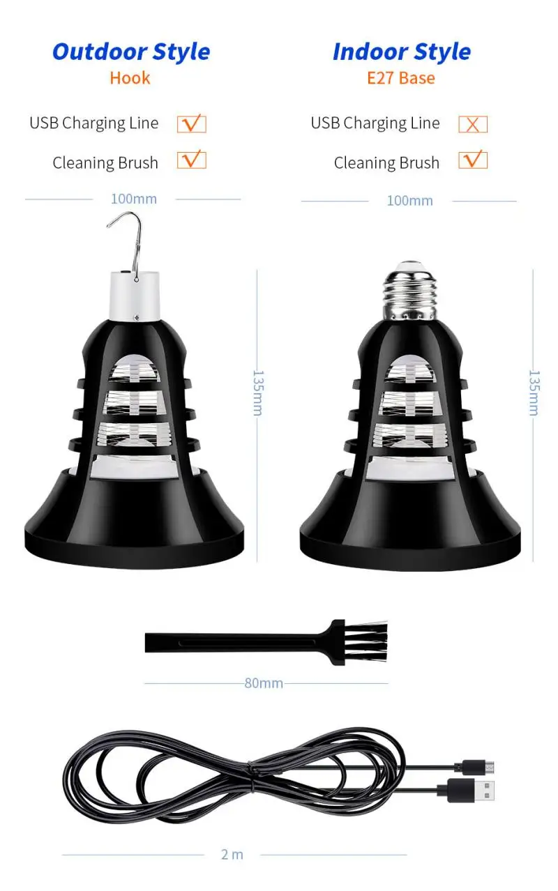 

E27/E26/USB UV LED Bulb Mosquito Killer Lamp 2 In 1 Mosquito Trap Insect Killer Light Bulb Fly Bug Zapper Night Light With Brush