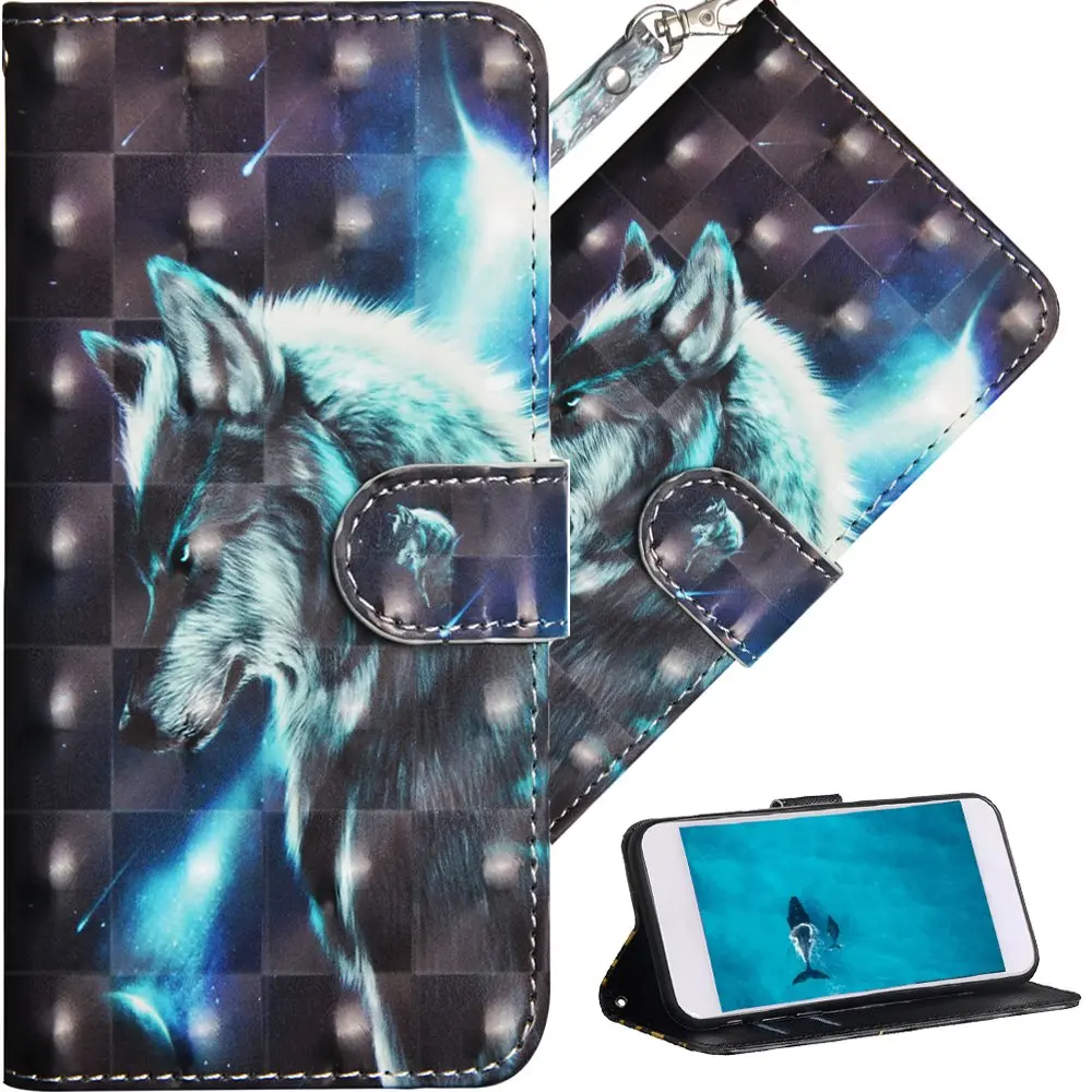 Wolf 3D Wallet Case For Xiaomi Redmi Note 8 7 6 5 Pro Redmi 8 7A 7 6 K20 Cover PU Leather Case For Xiaomi Mi 9T 8 SE A2 A3 lite CC9 - Цвет: Wolf