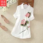 Блузка женская хлопковая с вышивкой, Свободный Топ с круглым вырезом, Модная белая рубашка, лето