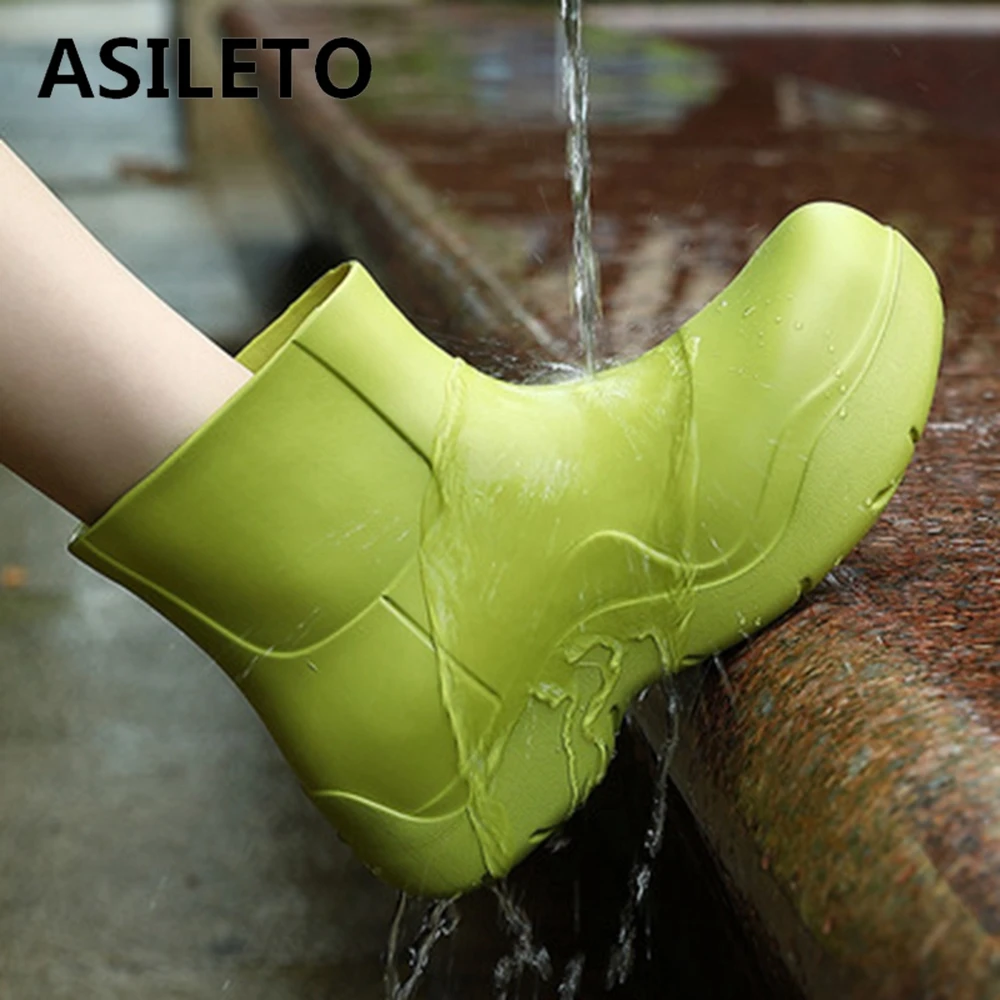 

ASILETO 2021 новый бренд, женские резиновые сапоги со скрытой платформой, женские водонепроницаемые резиновые сапоги до щиколотки, повседневные ...