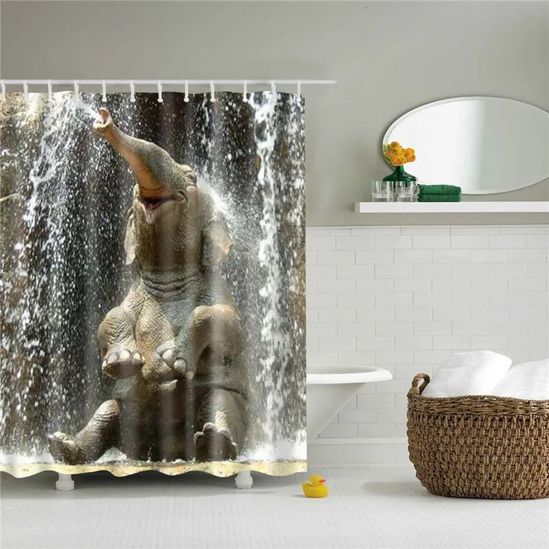 Animals Elephant Shower Curtains Pattern Bathroom Curtain Set Nordic Polyester Bath Screens Waterproof With Hooks