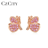 czcity cute butterfly stud earrings 925 sterling silver lovely animals cz earring jewelry gifts for girlfriend christmas dating