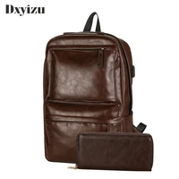 business casual backpacks travel 2 bags black pu leather mens shoulder bags teenage backpack men usb charging anti theft
