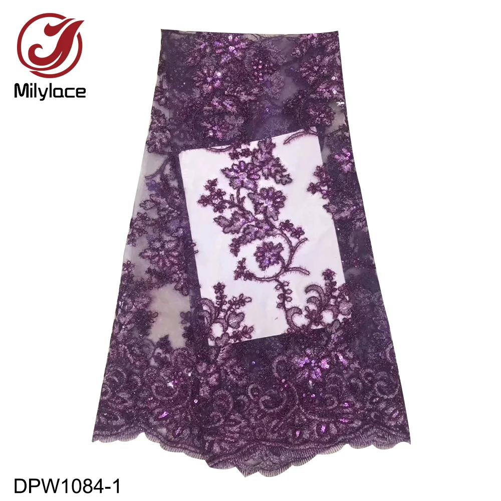 

High Quality African Sequins Tulle Lace Fabric Wholesale Nigerian Flower Embroidery Lace Fabric for Party DPW1084