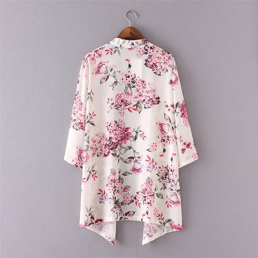 Женские куртки весна осень Feitong женские Boho печати шифон Свободный шаль кимоно