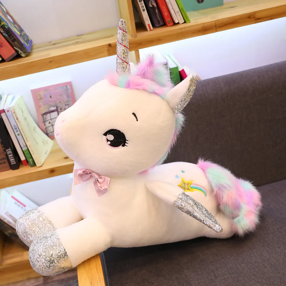 

Giant 30/45/65/80cm Rainbow Unicorns Plush toy Unicorn Toy Stuffed Animal Doll Fluffy Hair Fly Horse Toys for Child Xmas Gift