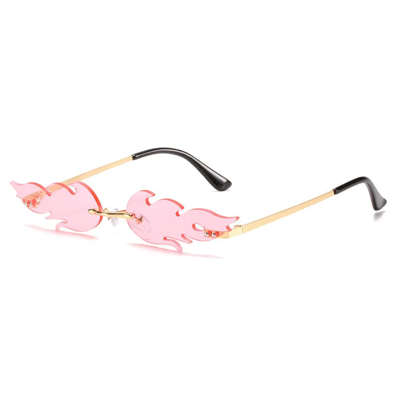 

2021 Luxury Fashion Fire Flame Sunglasses Women Men Rimless Wave Sun Glasses Metal Shades For Vintage Women Mirror Eyewear UV400