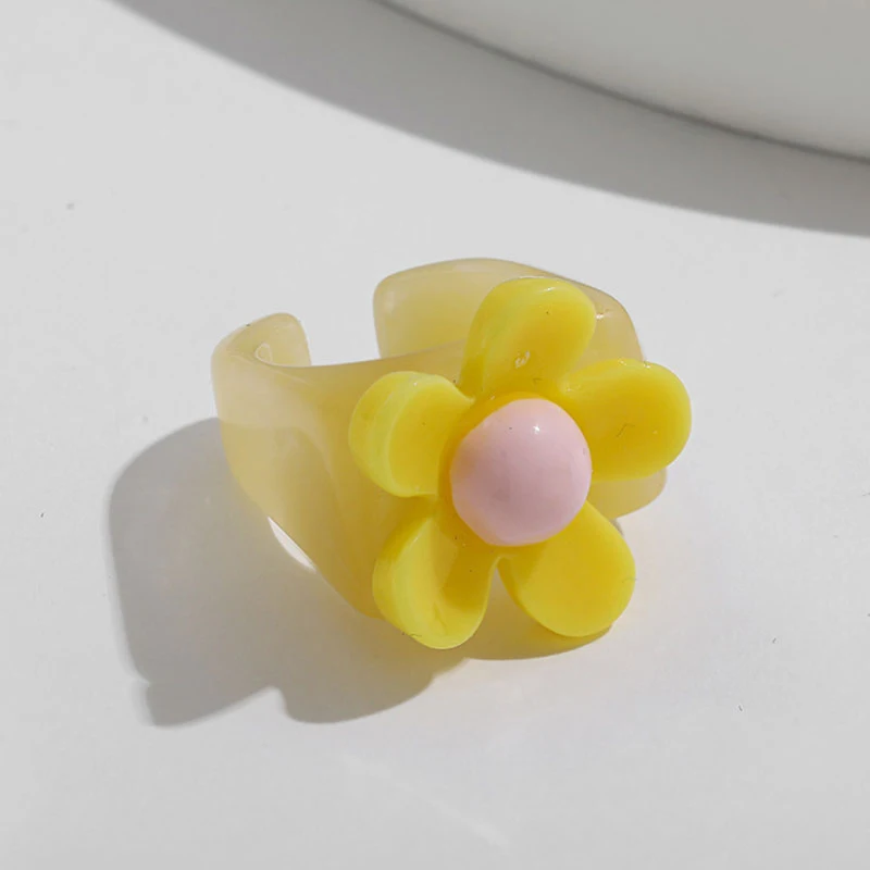 

Sunflower Acrylic Resin Rings Irregular Square Chunky Rings Korea Flower Women Girls Colorful Flower Couple Ring Jewelry Gift